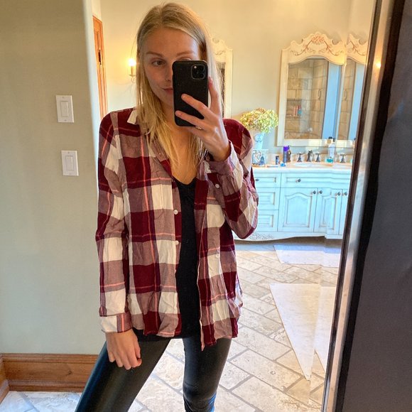 Red and White Plaid Flannel Top - Picture 3 of 5